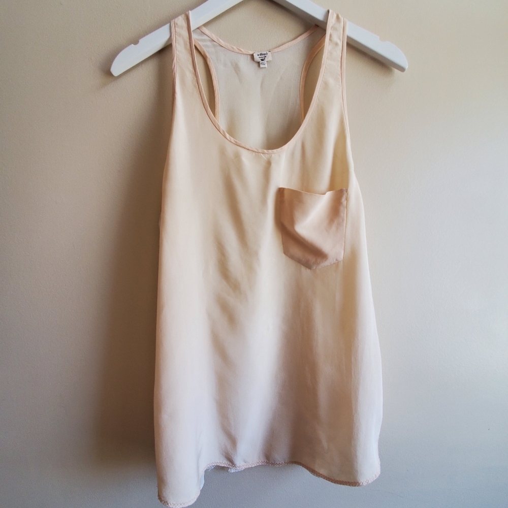 Wilfred 100% Silk blouse sleeve less with patch pocket with embroidery hem, sm